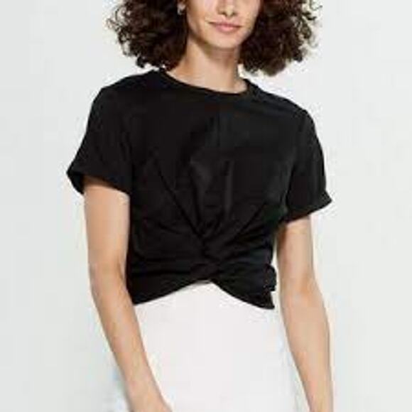 Walter Baker Camille Twisted Front T-Shirt Top Short Sleeve Black Large NEW - Picture 1 of 6